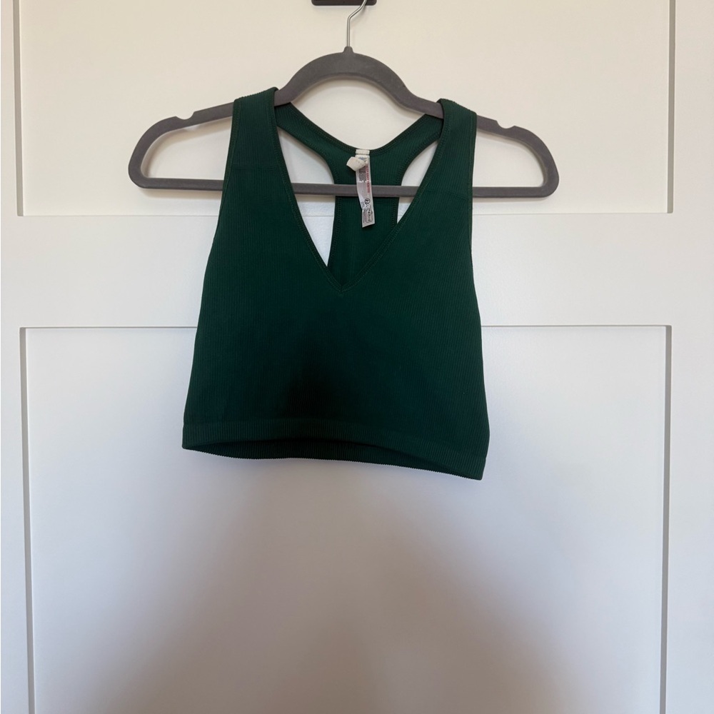Green Free People Throw Ribbed Cropped Tank Top